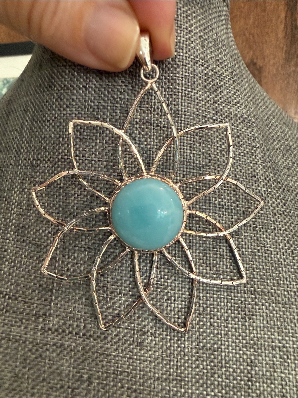 Vintage MILOR Italy 925 Sterling Silver Turquoise Flower Pendant